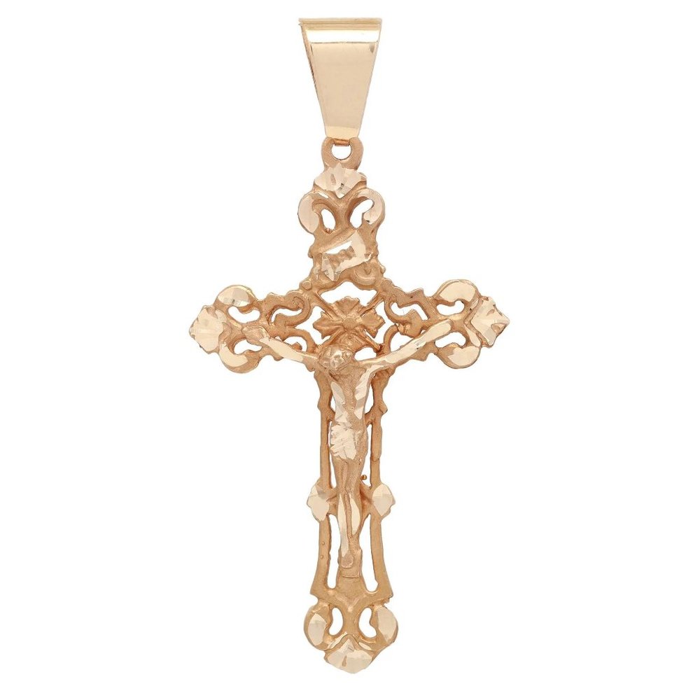 Rachel Koen Crucifix Filigree Cross Pendant 14K Yellow Gold